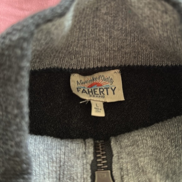 Faherty Charcoal Cotton Blend Zip Pullover - Picture 2 of 3